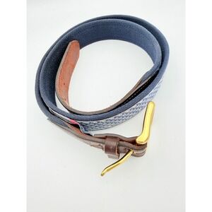 Vineyard Vines Mens Whale Logo Canvas Leather Club Belt Navy Blue Size 42 USA